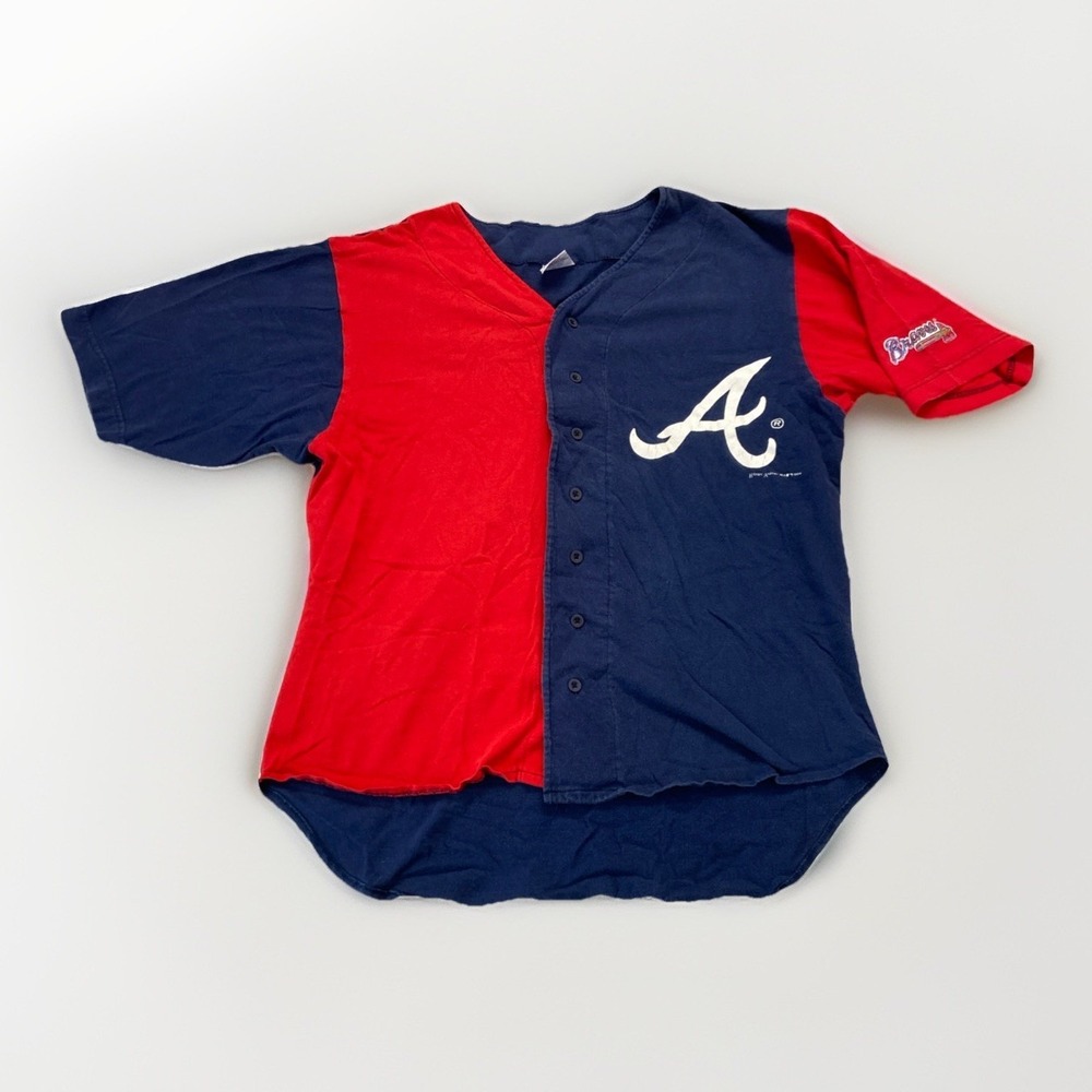 Vintage Atlanta Braves Button‎ Up Jersey Mens M MLB True Fan Colorblock 90s